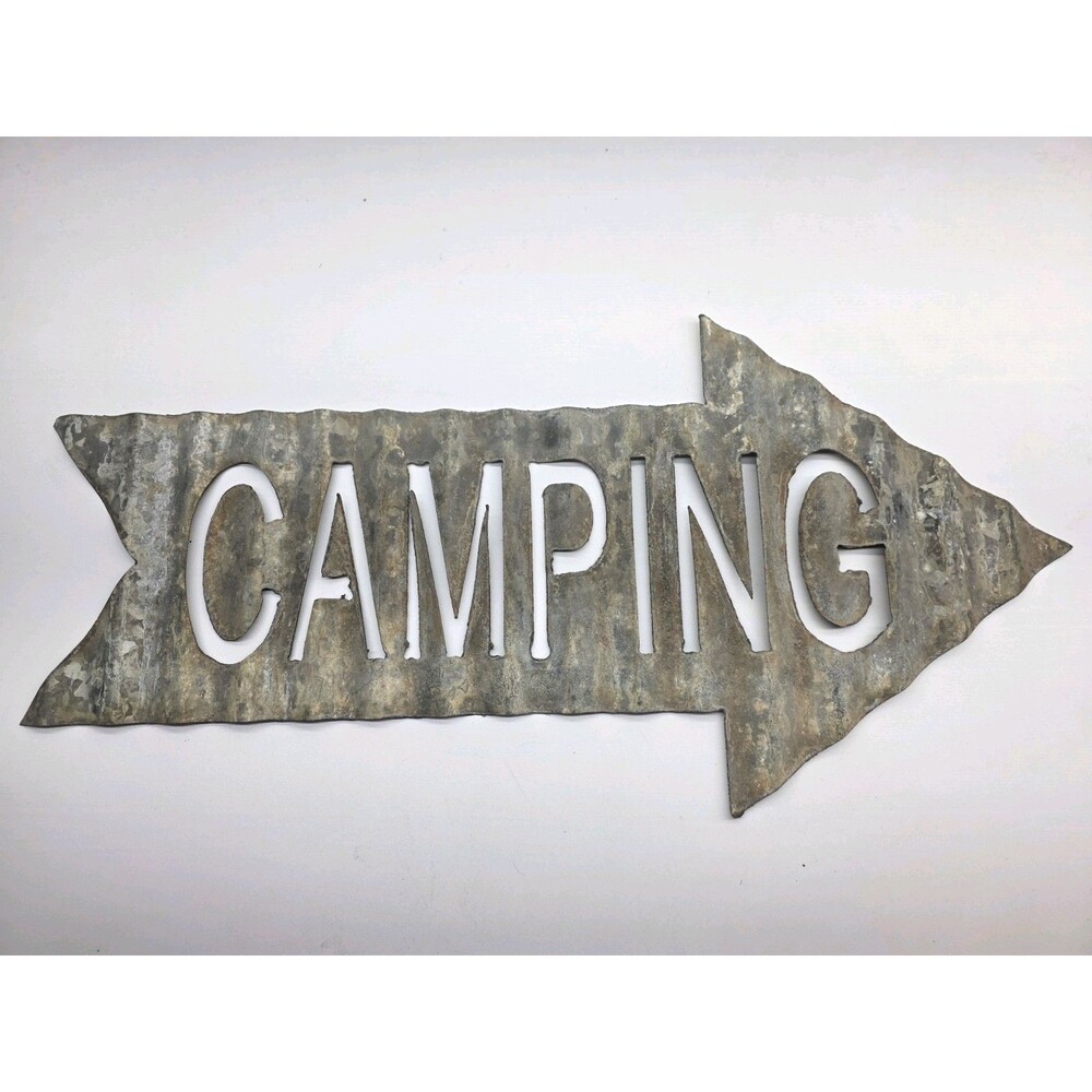 Rustic Cabin Decor Custom CNC Machined Corrugated Metal CAMPING Arrow Sign